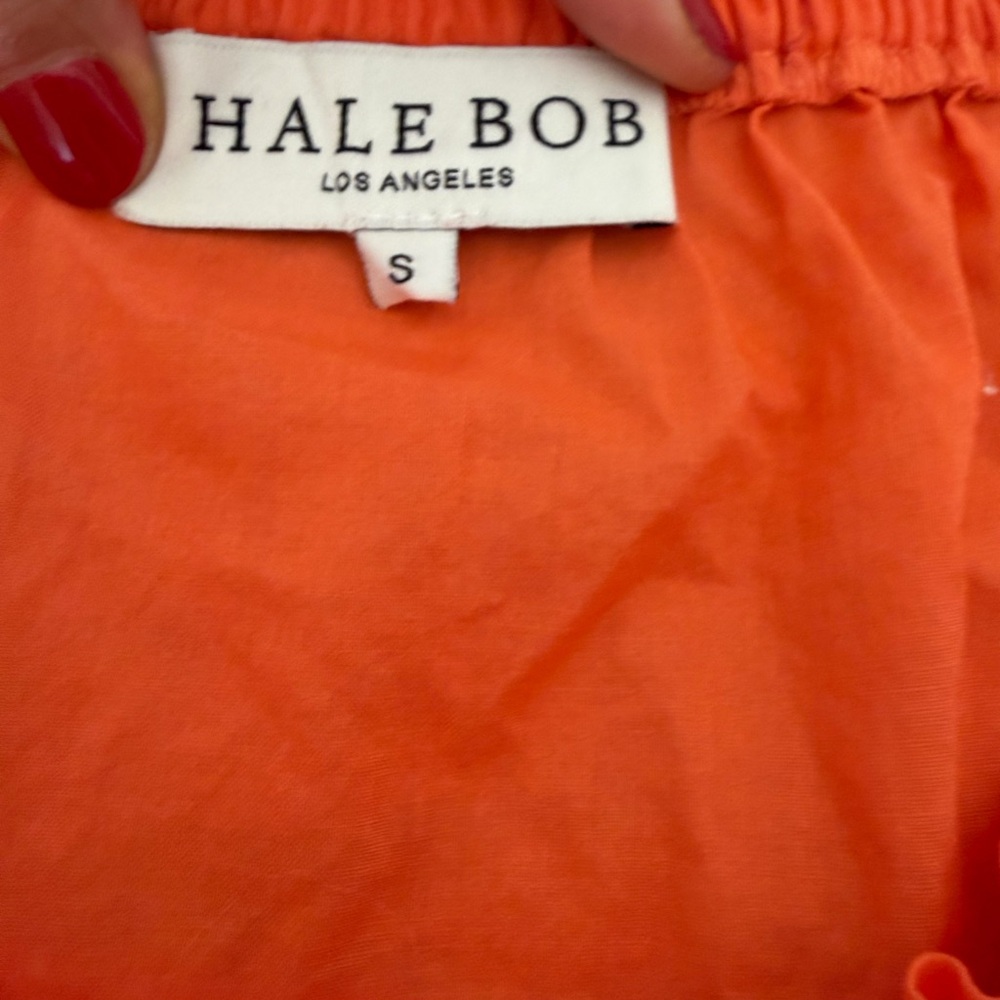 Hale Bob Orange Off Shoulder Bell Sleeve Top Drawstring Tassels 100% Cotton - Picture 4 of 7